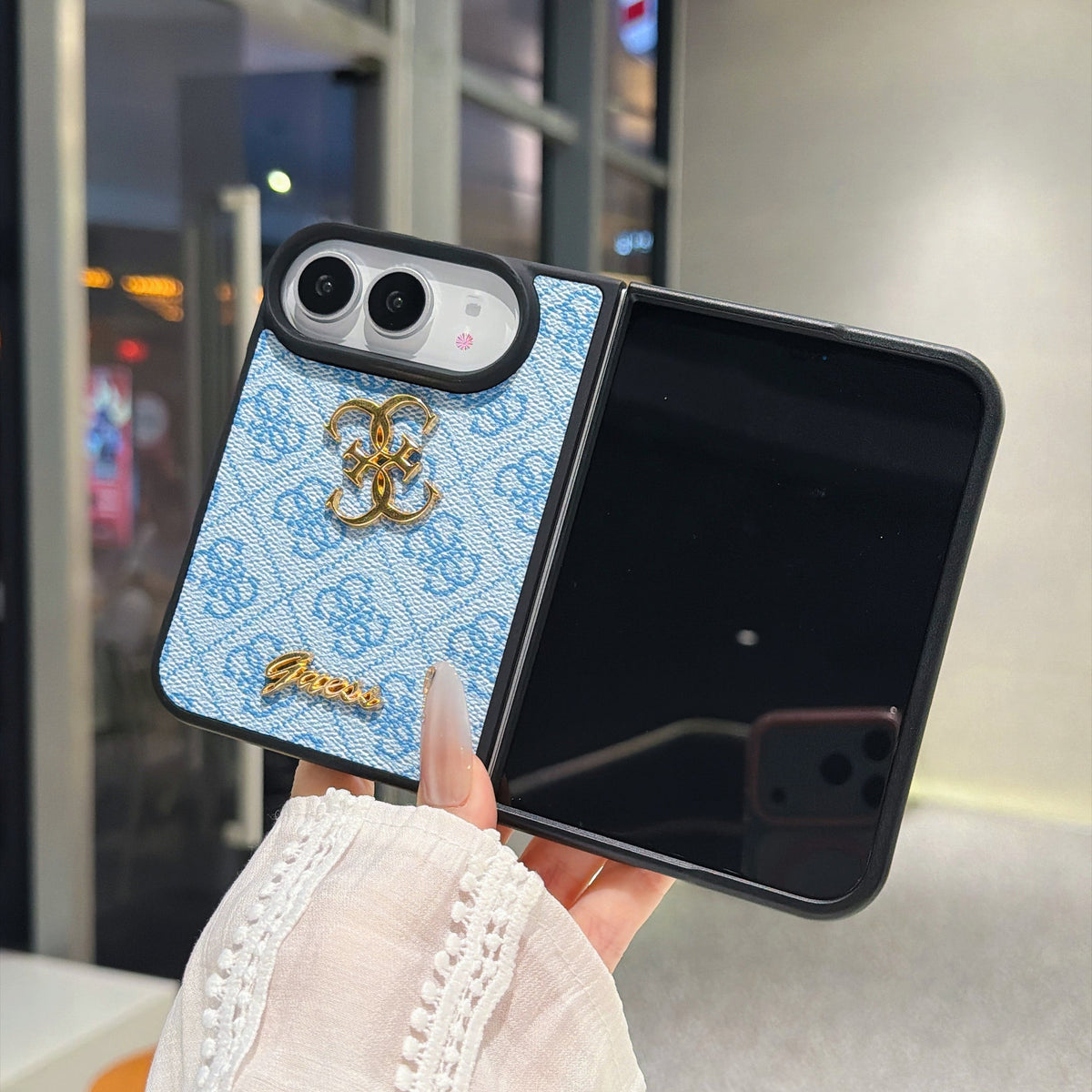 Luxury Guess Monogram Canvas Case for iPhone Duo