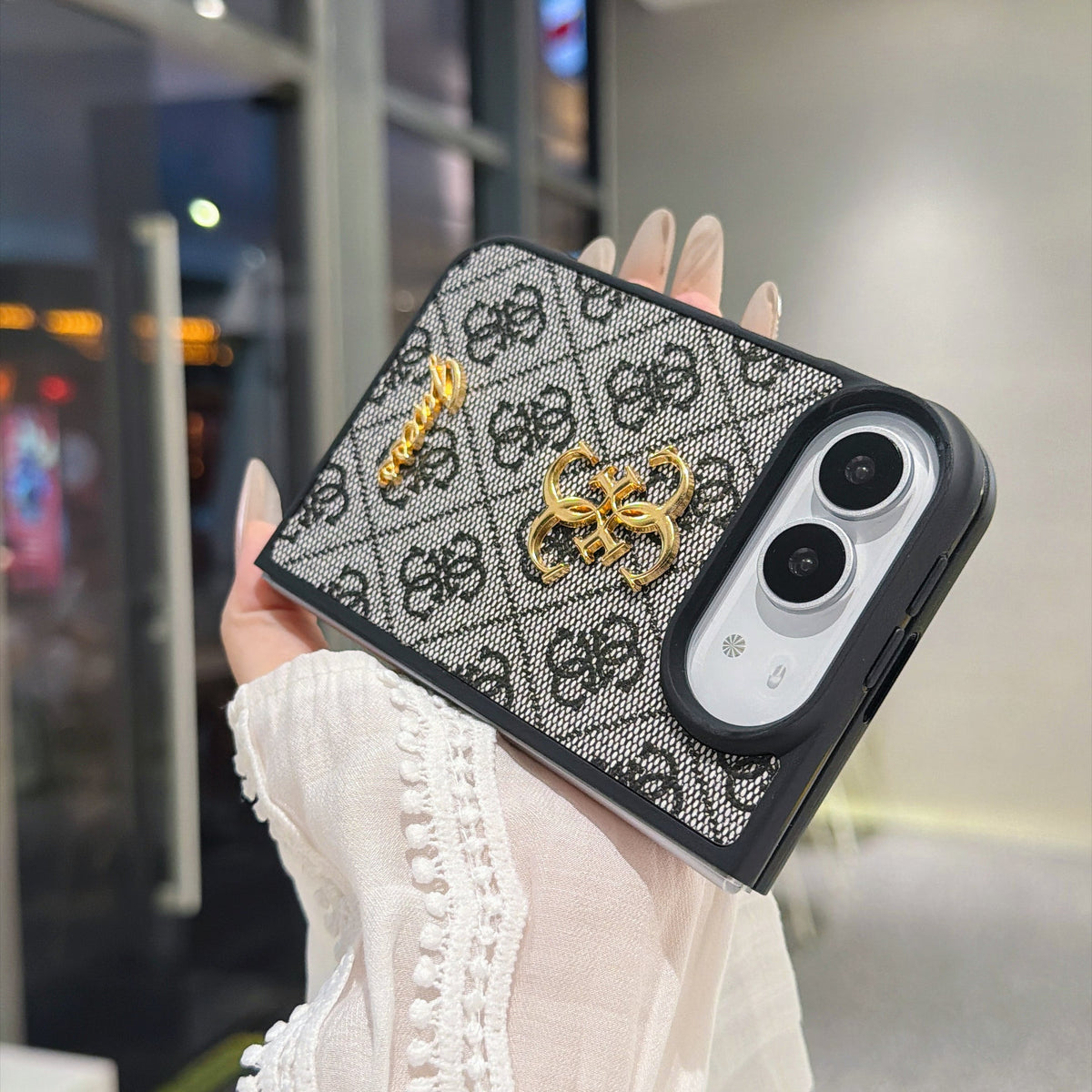 Luxury Guess Monogram Canvas Case for iPhone Duo