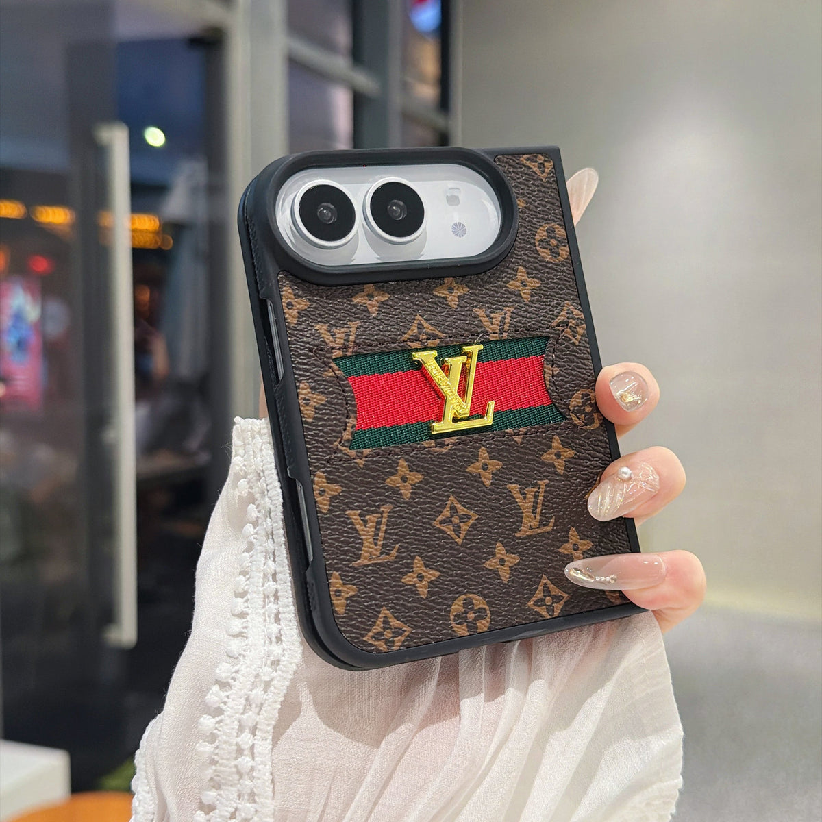 Classic Luxury LV Monogram Canvas Case for iPhone Duo
