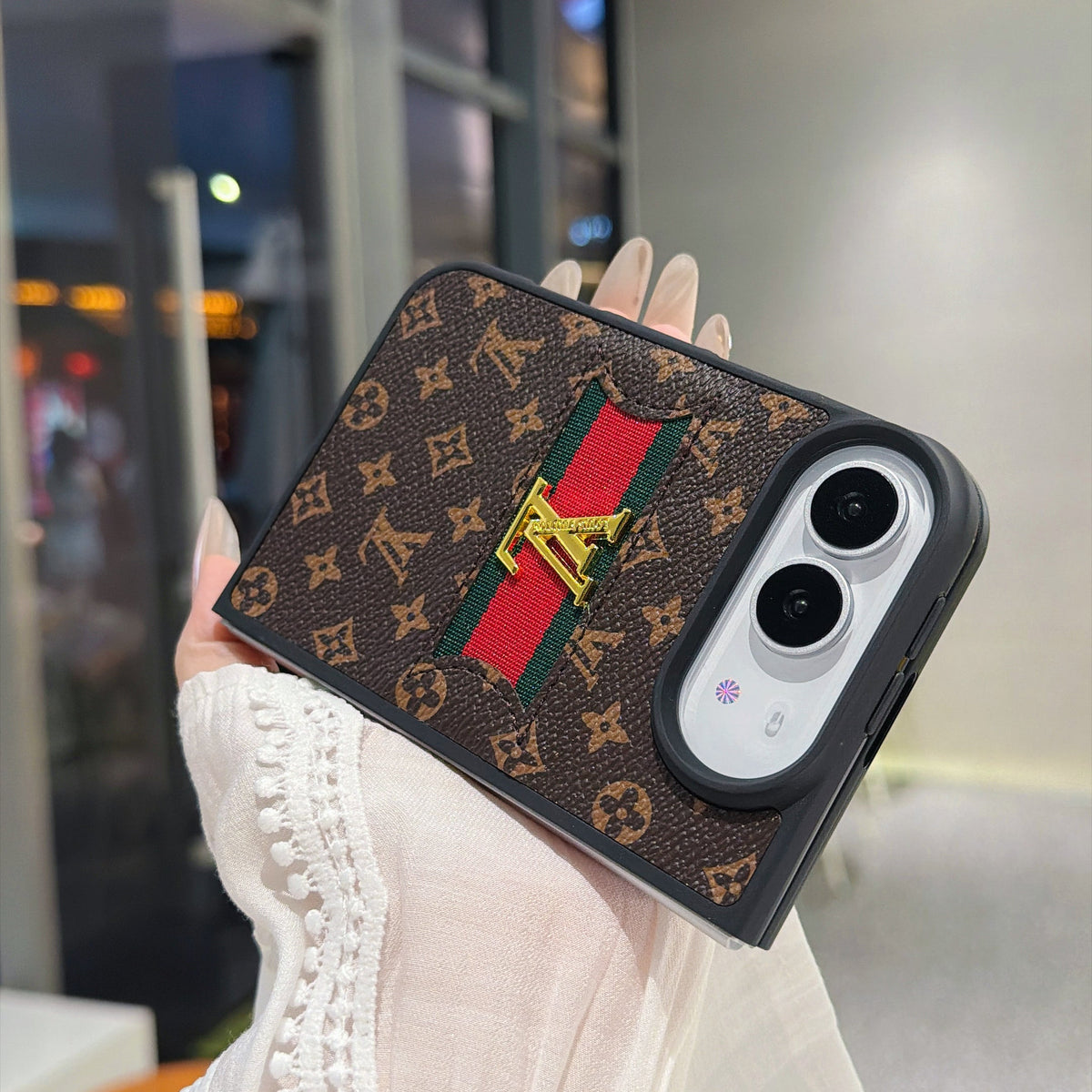 Classic Luxury LV Monogram Canvas Case for iPhone Duo