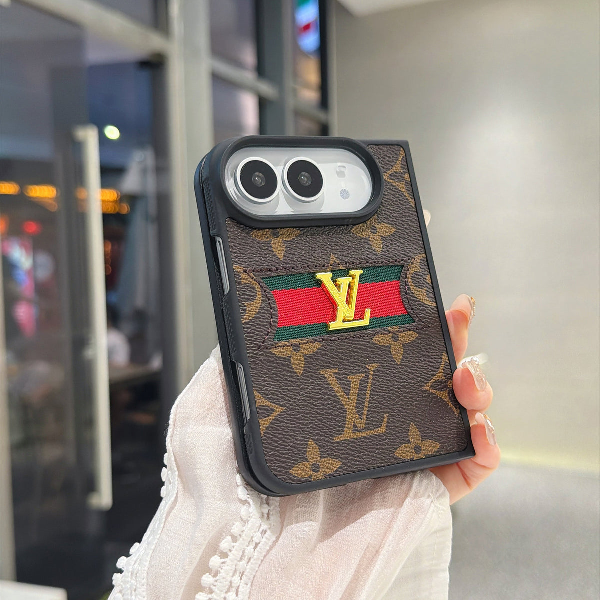 Classic Luxury LV Monogram Canvas Case for iPhone Duo