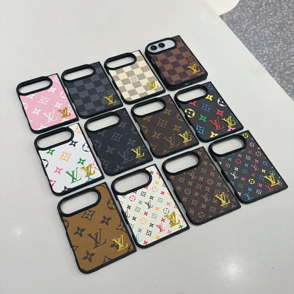 Luxury Classic LV Leather Case with Gold Emblem for iPhone Duo