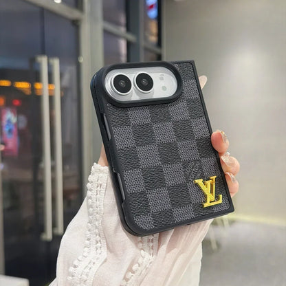 Luxury Classic LV Leather Case with Gold Emblem for iPhone Duo