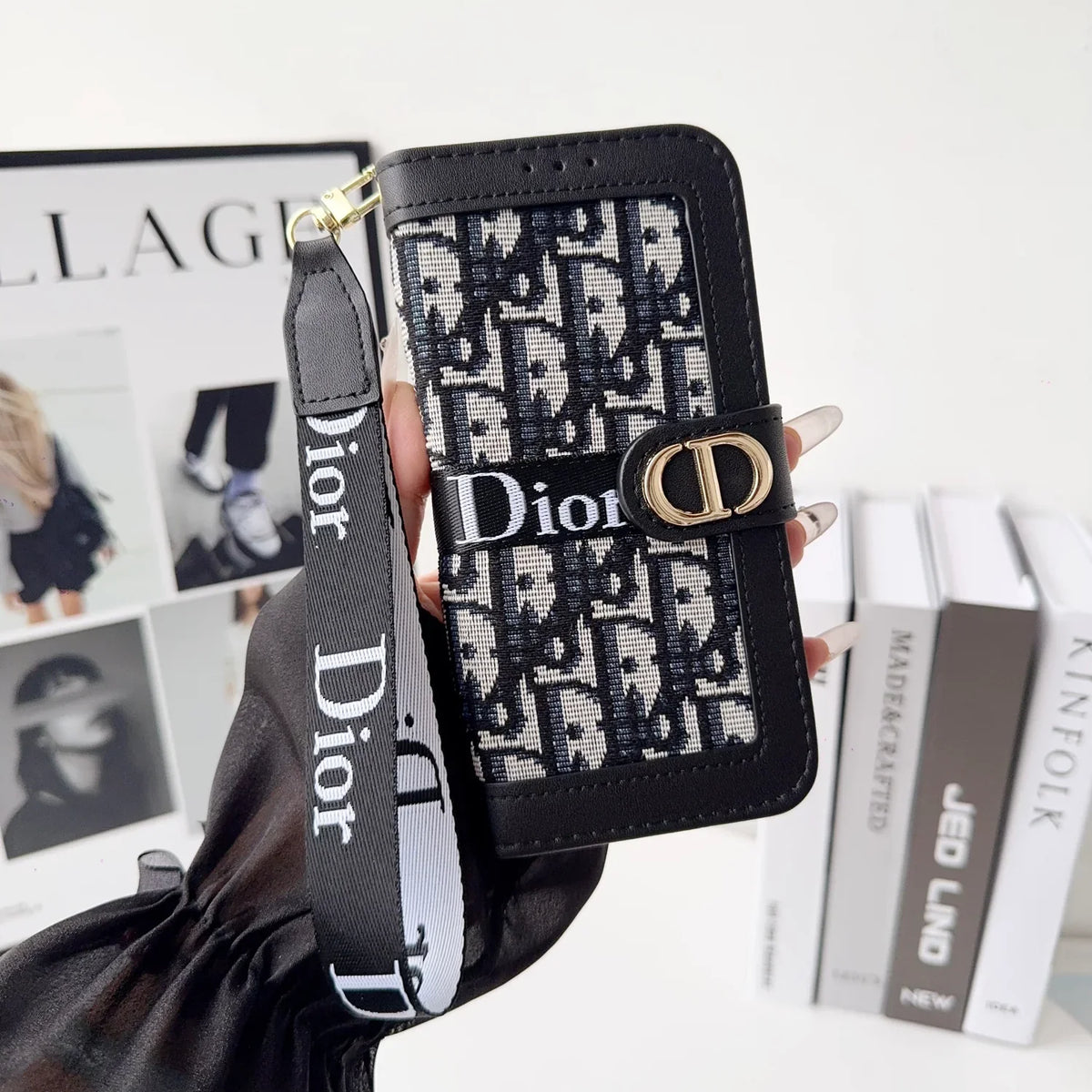 Dior iPhone Case With Card Holder And Wrist Strap