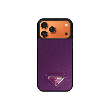 Premium Saffiano Leather Case with Metallic Badge for iPhone 12-18 Pro & Pro Max