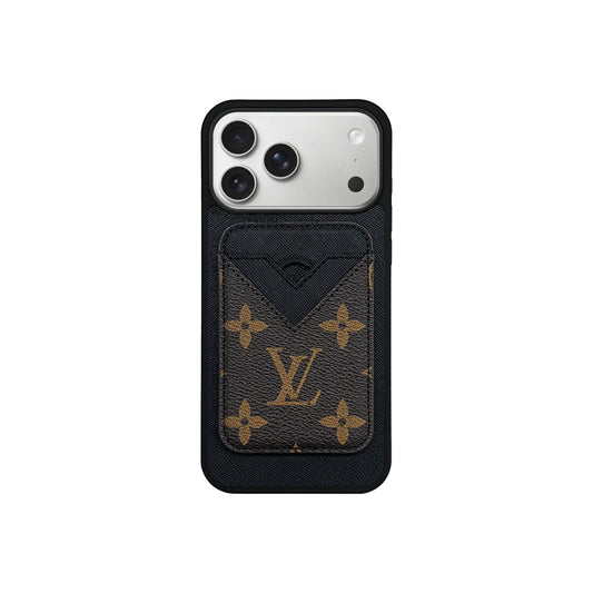 Set Magsafe Cardholder Orange LV Monogram Black with Case For iPhone 12-17 Series