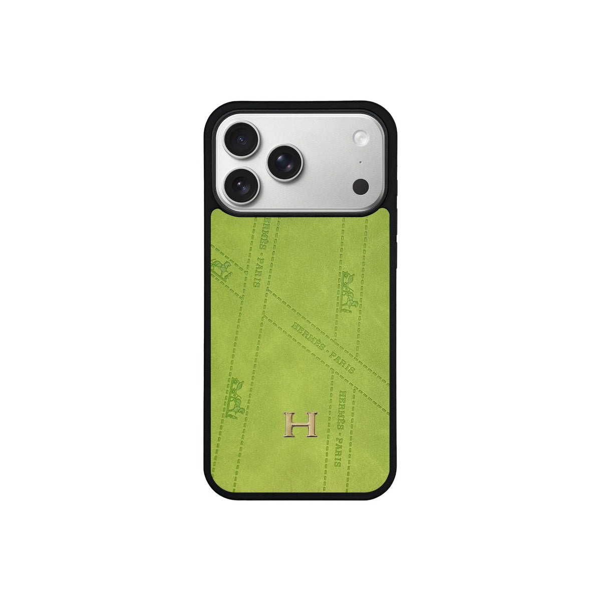 Premium Leather Hermes Style Case with Metal H-Logo for iPhone 12 - 17 Series