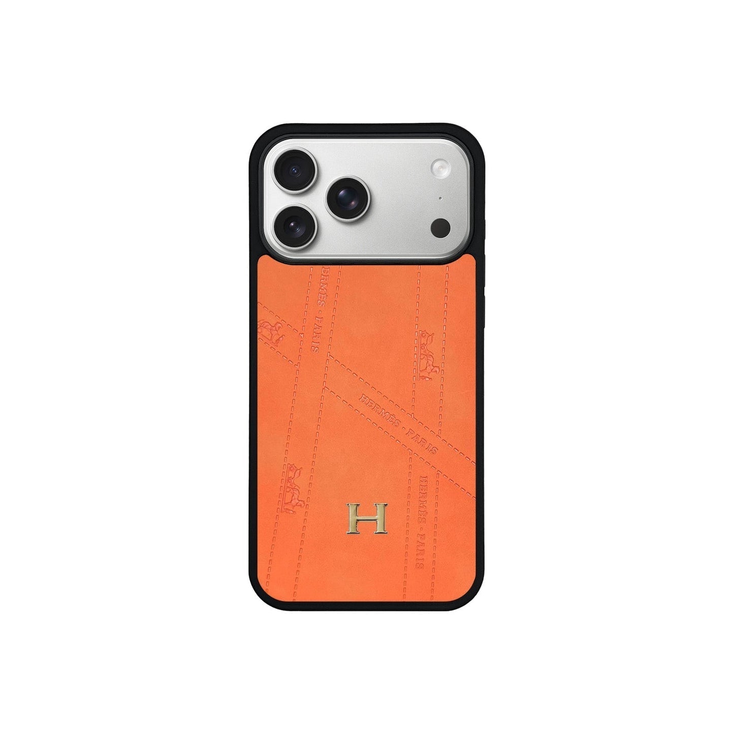 Premium Leather Hermes Style Case with Metal H-Logo for iPhone 12 - 17 Series