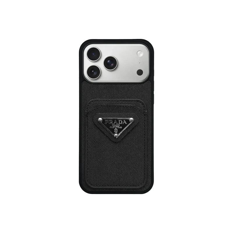 Luxury Saffiano Leather Case with Card Pocket for iPhone 12-17 Series