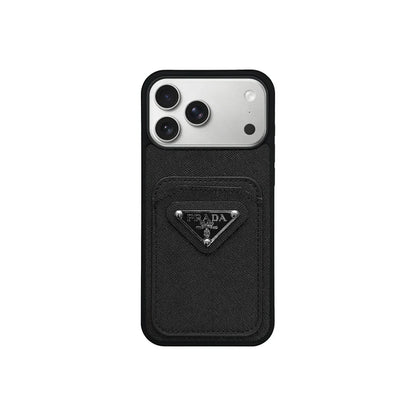 Luxury Saffiano Leather Case with Card Pocket for iPhone 12-17 Series