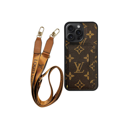 Lv Monogram Phone Case with Strap For iPhone 12-18 Pro & Pro Max
