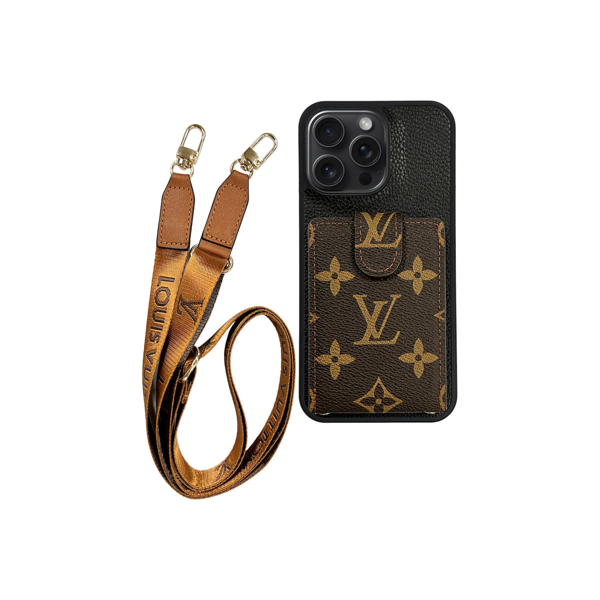 Lv Monogram Phone Case with Strap For iPhone 12-18 Pro & Pro Max