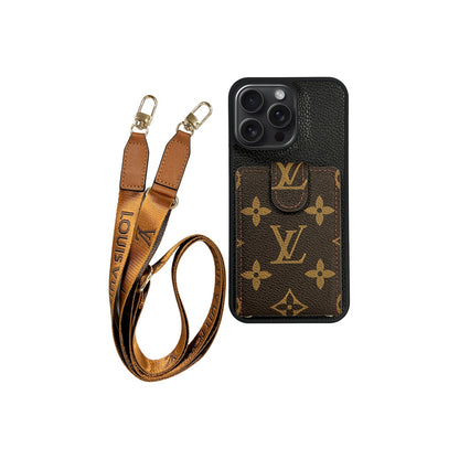 Lv Monogram Phone Case with Strap For iPhone 12-18 Pro & Pro Max
