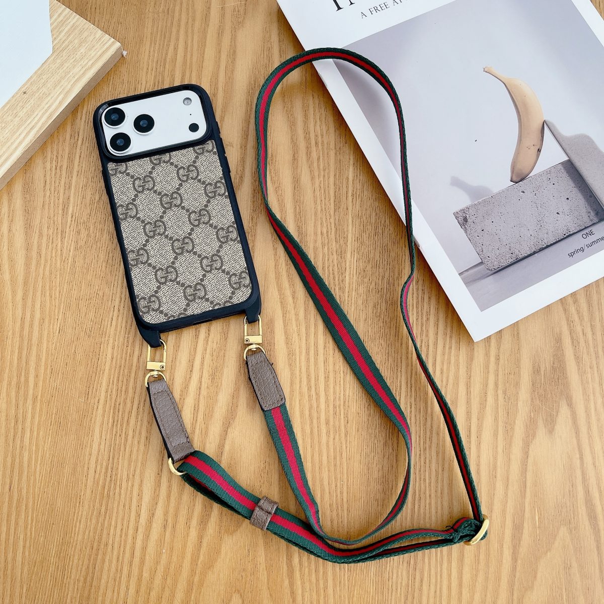 Luxury Monogram Phone Case with Detachable Strap for iPhone 12-17 Series