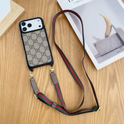 Luxury Monogram Phone Case with Detachable Strap for iPhone 12-17 Series