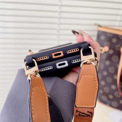 Luxury Monogram Phone Case with Detachable Strap for iPhone 12-17 Series