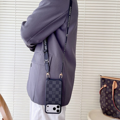 Luxury Monogram Phone Case with Detachable Strap for iPhone 12-17 Series