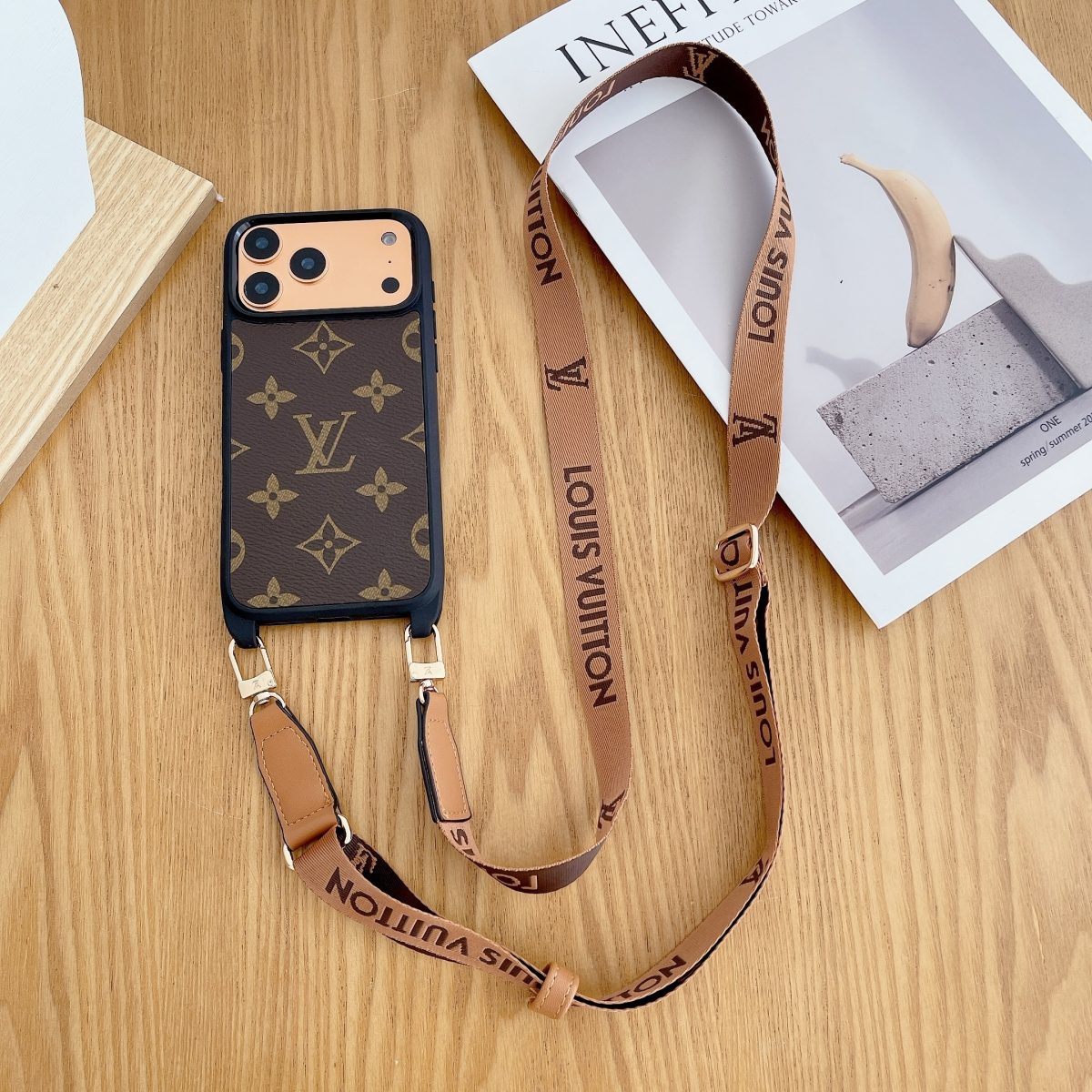 Luxury Monogram Phone Case with Detachable Strap for iPhone 12-17 Series