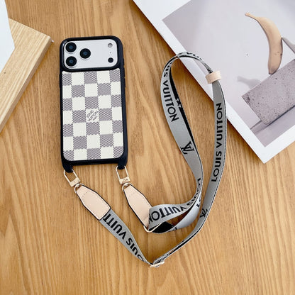 Luxury Monogram Phone Case with Detachable Strap for iPhone 12-17 Series