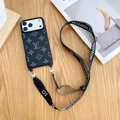 Luxury Monogram Phone Case with Detachable Strap for iPhone 12-17 Series