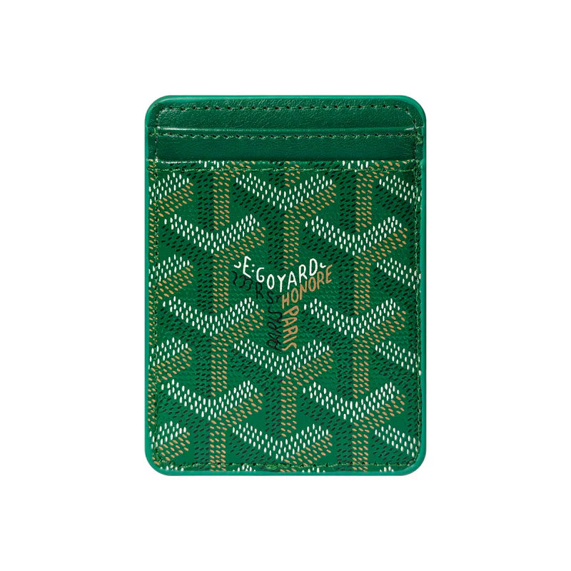 Premium Emerald Green magnetic MagSafe card holder with a luxurious geometric pattern