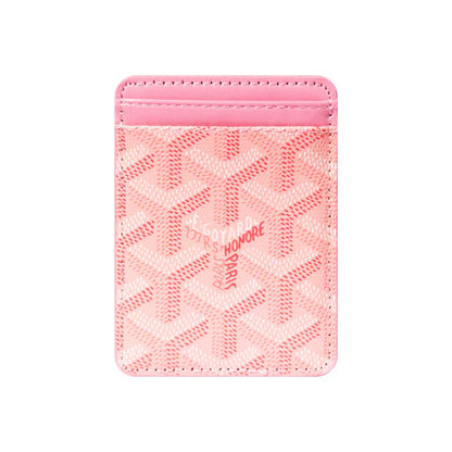 Premium Rose Pink magnetic MagSafe card holder with a luxurious geometric pattern
