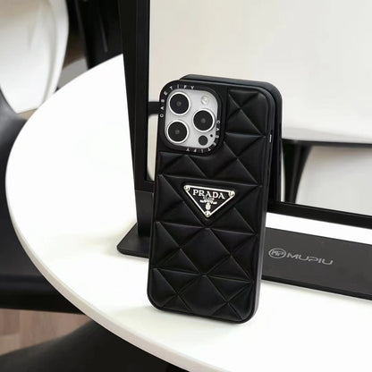 PD Diamond Goose Down Metal Triangle Label iPhone Case