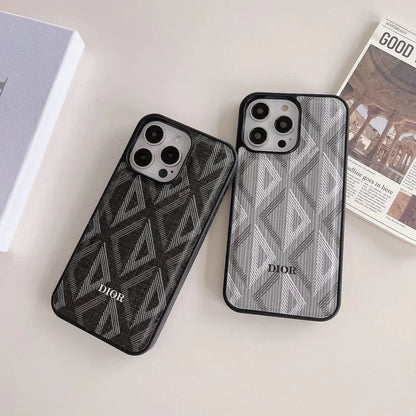 Luxury Woven Monogram & Geometric Slim Case for iPhone 12-18 Pro & Pro Max