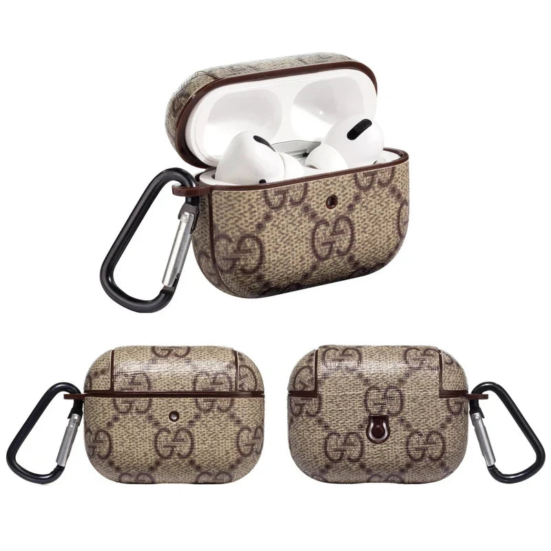 Luxury Monogram Leather Case with Clip for AirPods