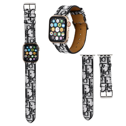 Luxury Dior Leather Classic Black Logo Strap for Apple Watch