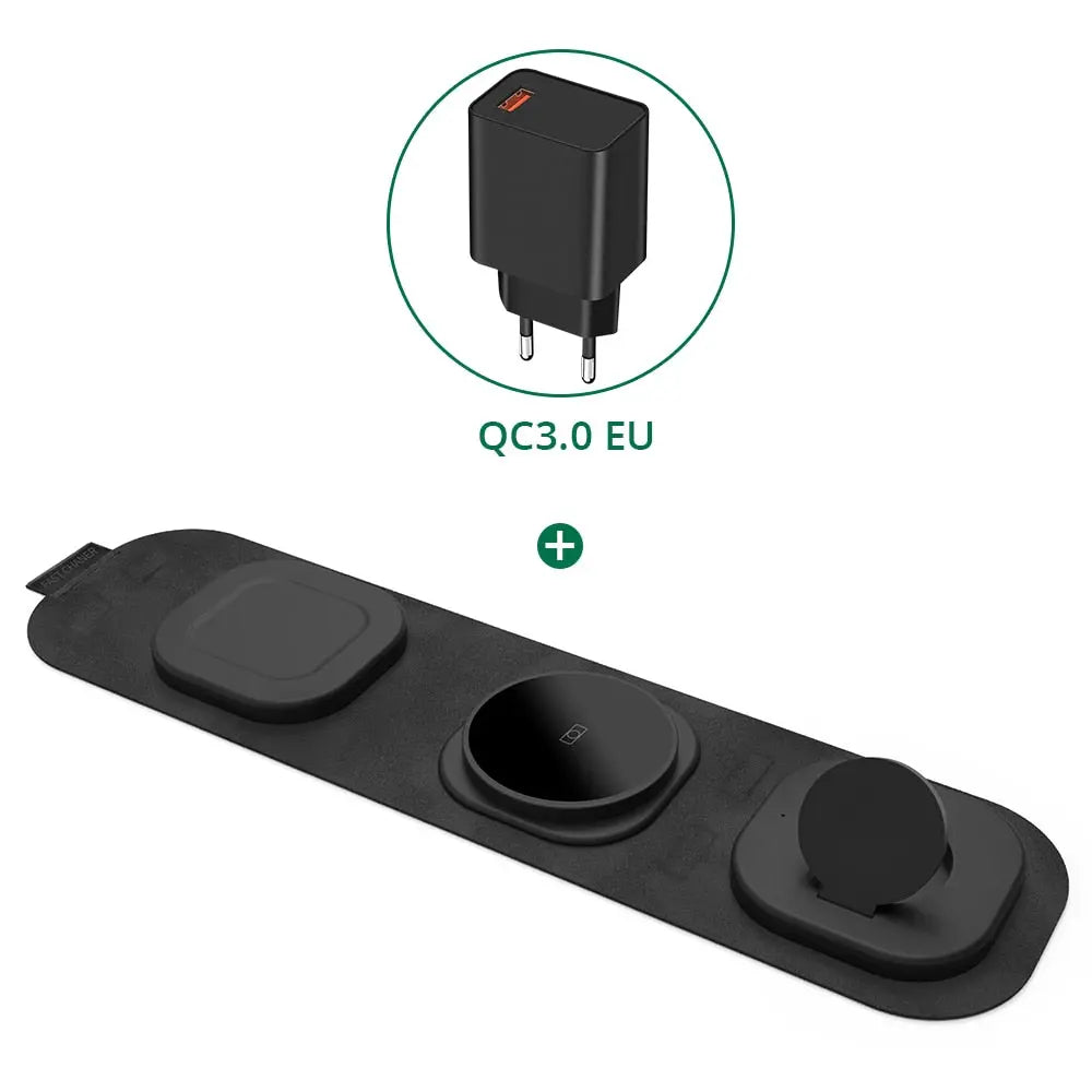 3 in 1 Travel Wireless Charger Foldable for iPhone / Apple Watch / AirPods - theroxymob
