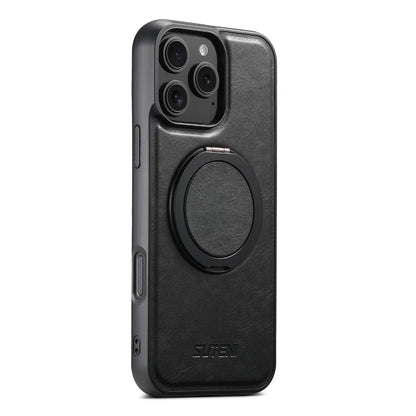 Leather Oil Wax Wireless Phone Case with 360 Degree Rotating Holder for iPhone 16 15 14