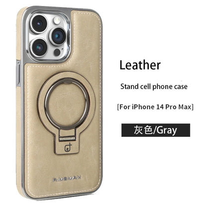 Luxury PU Leather Magsafe Stand Phone Case For iPhone 16 15 14