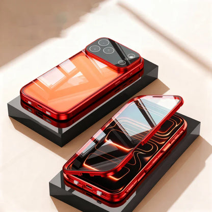360 ° Full Protection Metal Magnetic Double-Sided Glass Snap Lock Phone Case For iPhone 17 / 16 / 15 / 14