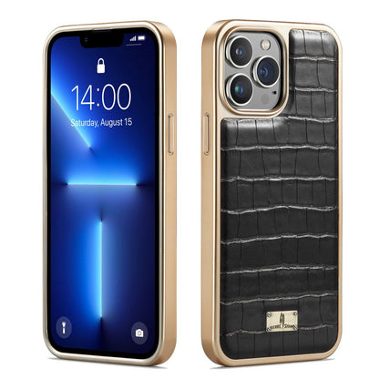 Plating Bumper Leather 3D Texture Case for iPhone 14 13 - theroxymob