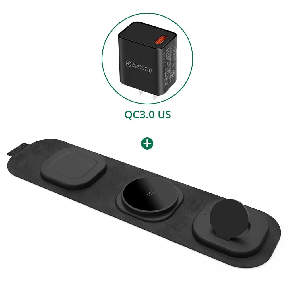 3 in 1 Travel Wireless Charger Foldable for iPhone / Apple Watch / AirPods - theroxymob
