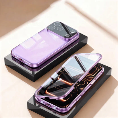 360 ° Full Protection Metal Magnetic Double-Sided Glass Snap Lock Phone Case For iPhone 17 / 16 / 15 / 14