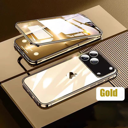 360 ° Full Protection Metal Magnetic Double-Sided Glass Snap Lock Phone Case For iPhone 17 / 16 / 15 / 14