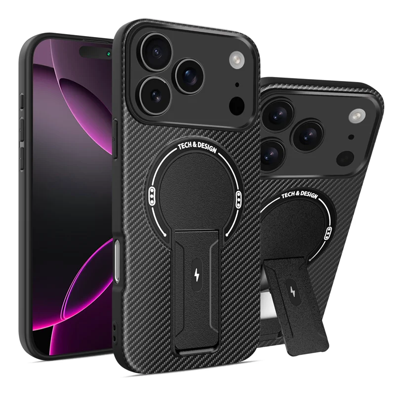 Magnetic Carbon Fiber  Bracket Phone Case For iPhone 17 /16 /15 /14