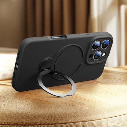 Liquid Silicone Magnetic Charge Holder Protector Soft Cover For iPhone 16 15 14
