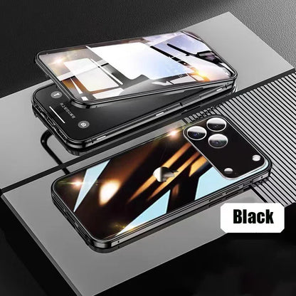 360 ° Full Protection Metal Magnetic Double-Sided Glass Snap Lock Phone Case For iPhone 17 / 16 / 15 / 14