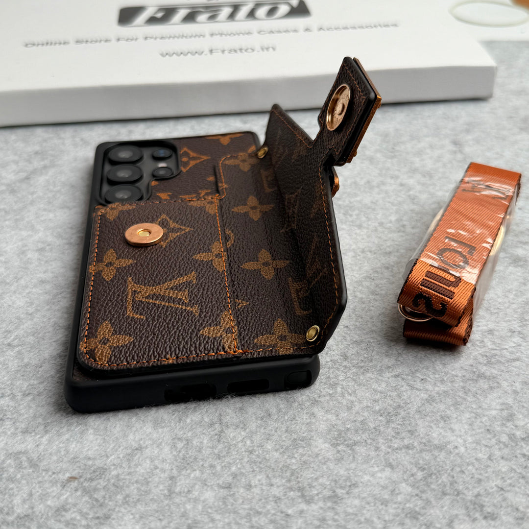 Luxury Gold Lock Leather Card Holder Sling Case for Samsung Galaxy S22-S26 Series