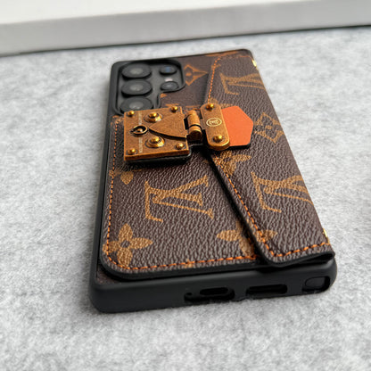 Luxury Gold Lock Leather Card Holder Sling Case for Samsung Galaxy S22-S26 Series