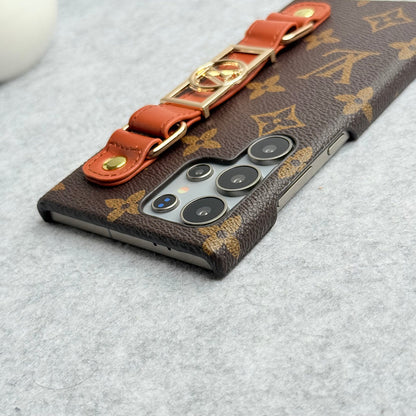 Luxury Designer Strap Holder Leather Case for Samsung Galaxy S22-S26 Series
