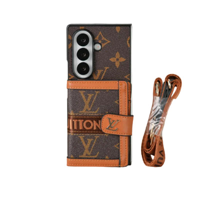 Luxury Monogram Wallet Case with Crossbody Strap for Samsung Galaxy Z Fold 3/4/5/6/7