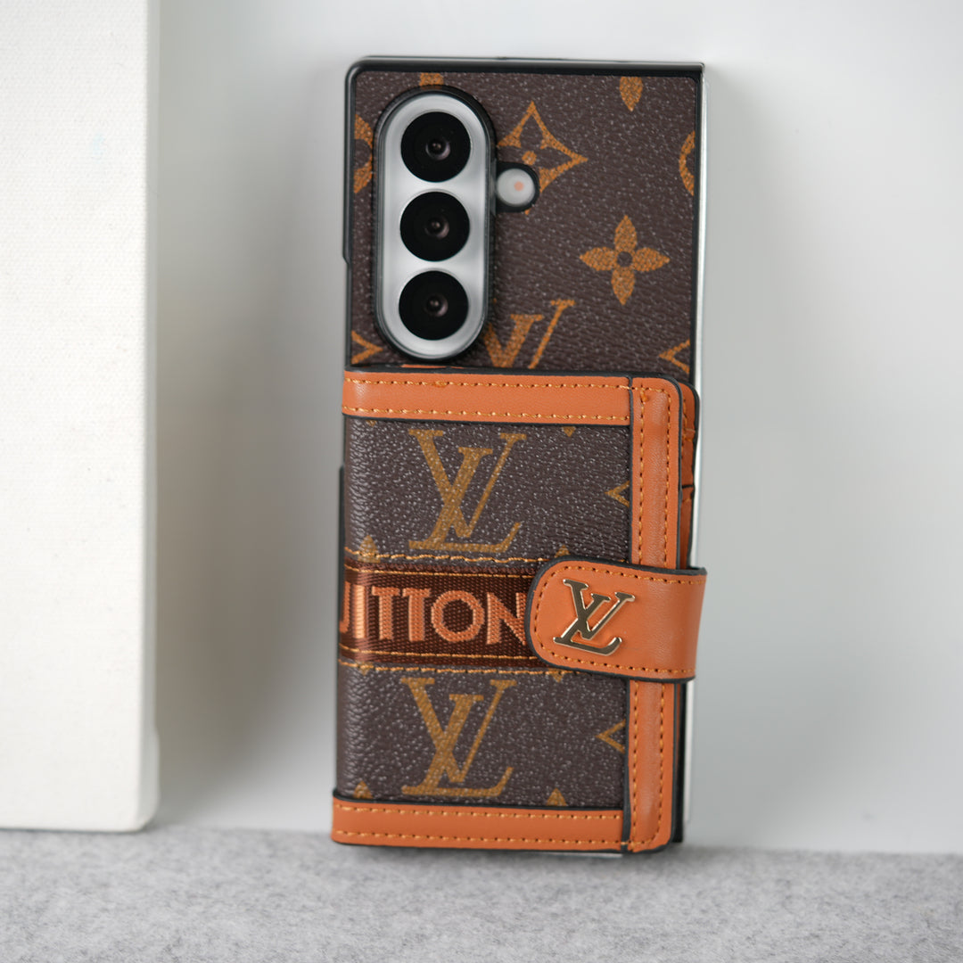 Luxury Monogram Wallet Case with Crossbody Strap for Samsung Galaxy Z Fold 3/4/5/6/7