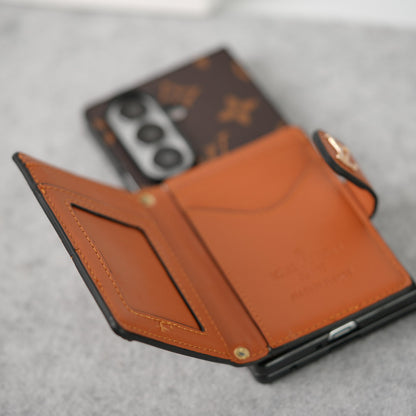 Luxury Monogram Wallet Case with Crossbody Strap for Samsung Galaxy Z Fold 3/4/5/6/7