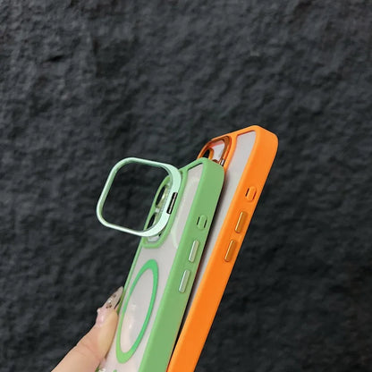 Luxury Magnetic Shockproof Phone Case For iPhone 16 15 14 Funda Stand Glass Lens Protection Back Cover