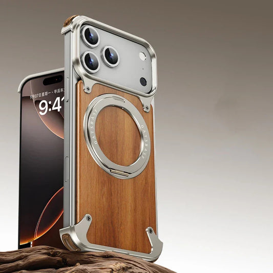 Natural Wooden Frameless Case With Magsafe 360°Rotation Magnetic