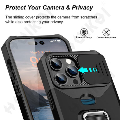 Slide Camera Kickstand Card Holder Slot Protective For iPhone 14 Series - theroxymob